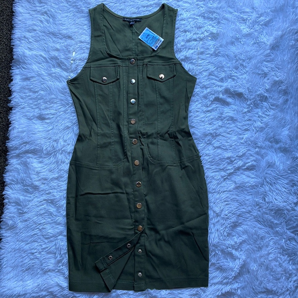 Haute Monde Olive Button Dress Size L
